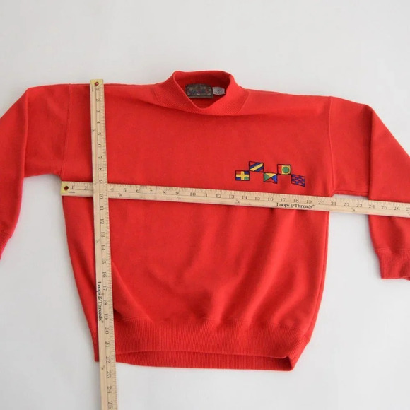 Vintage Magnet Red with Flags on Chest Mockneck Sweater M - Picture 4 of 10